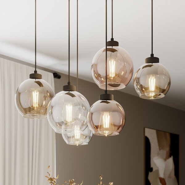 TK Lighting Viseća lampa Cubus, 74 cm, 6 žarulja, prozirna/med/smeđa, staklo, prigušiva, Višebojno, Dnevni boravak/blagovaonica, Staklo