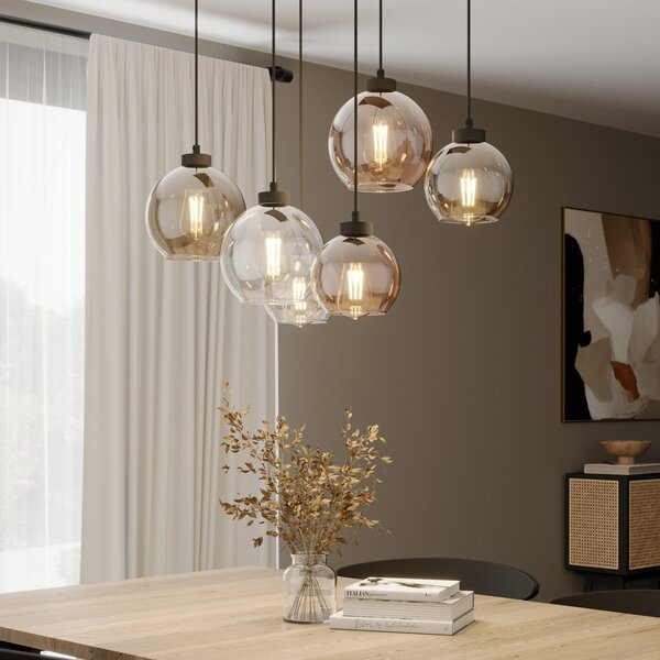 TK Lighting Viseća lampa Cubus, 74 cm, 6 žarulja, prozirna/med/smeđa, staklo, prigušiva, Višebojno, Dnevni boravak/blagovaonica, Staklo