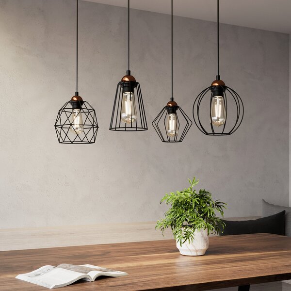 TK Lighting Viseća lampa Galaxy s četiri kavezna sjenila, prigušiva, Crno, Dnevni boravak/blagovaonica, Metal