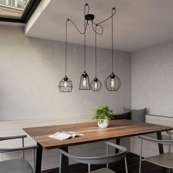 TK Lighting Viseća lampa Galaxy s četiri kavezna sjenila, prigušiva, Crno, Dnevni boravak/blagovaonica, Metal