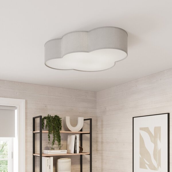 TK Lighting Stropna svjetiljka Cloud od tekstila, duljina 62 cm, siva, prigušiva, Sivo, Dnevni boravak/blagovaonica, Tkanina / tekstil