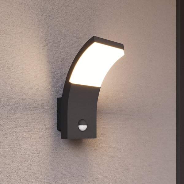 Lucande LED zidna svjetiljka Timm, senzor, 20 cm, antracit, IP54, Crno, Aluminij, Zidni kvadrat
