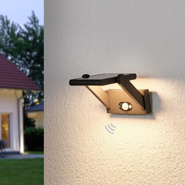 Lucande LED vanjska zidna lampa na solarni pogon Valerian, Crno, Metal