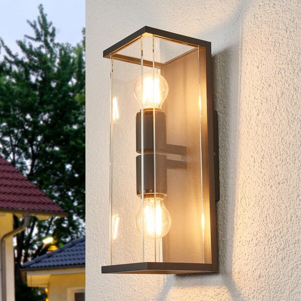 Lucande vanjska zidna svjetiljka Annalea, 40 cm, 2 žarulje, IP54, Crno, Metal
