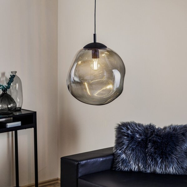 TK Lighting Staklena viseća svjetiljka Sol, Ø 35 cm, crna/dimno siva, prigušiva, Providna, Dnevni boravak/blagovaonica, Staklo