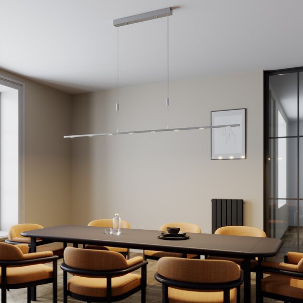 Lucande LED visilica Arnik, 180 cm, boja nikla, prigušiva, prigušiva, Metalik, Dnevni boravak/blagovaonica, Metal