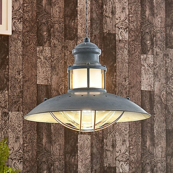 Lindby visilica Louisanne, Ø35cm, sivo-zelena, metal, staklo, prigušiva, Sivo, Kuhinja, Metal