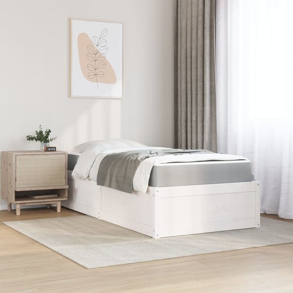 Krevet s madracem bijeli 90 x 190 cm od masivne borovine - Bijela / 90 x 190 cm