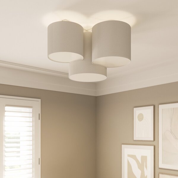 TK Lighting Stropna svjetiljka Mona, tri žarulje, bijela, prigušiva, Bijela, spavaća soba, Tkanina / tekstil