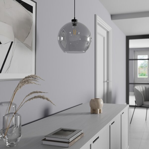TK Lighting Cubus viseća lampa, dimljeno siva, staklo, Ø 30 cm, E27, prigušiva, Sivo, Dnevni boravak/blagovaonica, Staklo, Metak