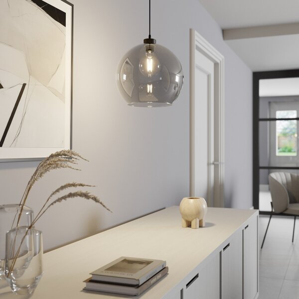 TK Lighting Cubus viseća lampa, dimljeno siva, staklo, Ø 30 cm, E27, prigušiva, Sivo, Dnevni boravak/blagovaonica, Staklo, Metak