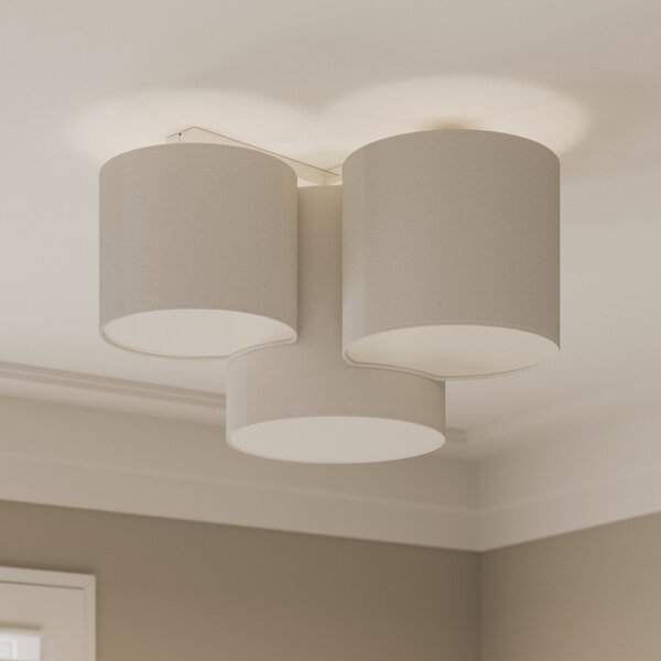TK Lighting Stropna svjetiljka Mona, tri žarulje, bijela, prigušiva, Bijela, spavaća soba, Tkanina / tekstil