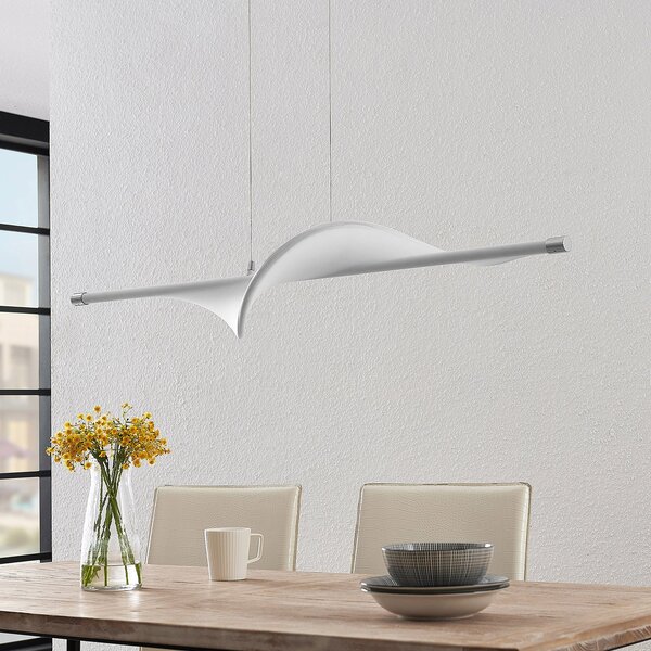 Lucande LED visilica Edano, 122 cm, bijela, tekstil, prigušiva, prigušiva, Bijela, Dnevni boravak/blagovaonica, Tkanina / tekstil