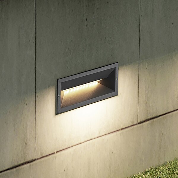 Lucande LED ugradna zidna svjetiljka Jaano, antracit, aluminij, IP65, Crno, Metal, Četvrtasta ugradna svjetla