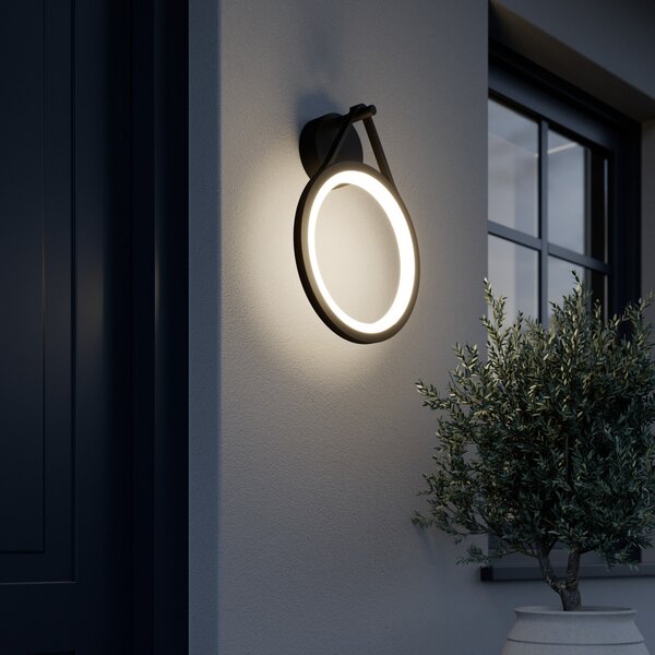 Lucande LED vanjska zidna svjetiljka Mirco, 30 cm, crna, IP65, Crno, Metal, Zidna utičnica ispod