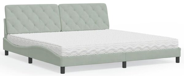 Krevet s madracem svjetlosivi 200x200 cm baršunasti - Siva / 200 x 200 cm
