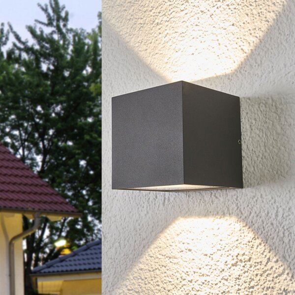 Lucande LED vanjska zidna svjetiljka Merjem, 10 cm, gore/dolje, IP54, Sivo, Aluminij