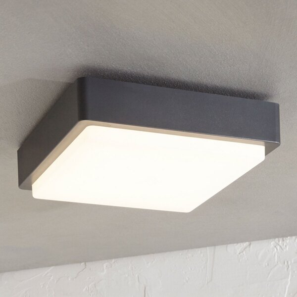 Lindby LED vanjska stropna svjetiljka Nermin, 22 cm, IP65, kvadratna, Crno, Plastika