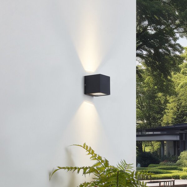Lucande LED vanjska zidna svjetiljka Merjem, 10 cm, gore/dolje, IP54, Sivo, Aluminij