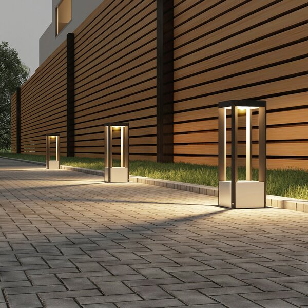 Lucande LED postolje Kalisa, IP65, 42 cm, siva, metal, Sivo, Metal