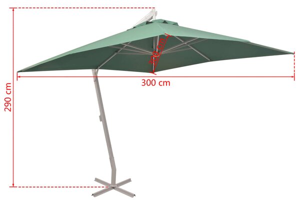 Viseći suncobran 300 x 300 cm s aluminijskim stupom zeleni - Zelena / N/A
