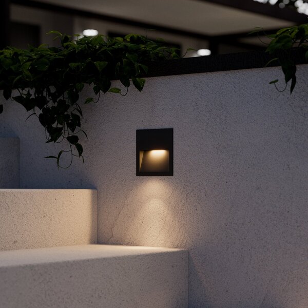 Lucande LED ugradna zidna svjetiljka Loya, 11,5x11,5 cm, siva, IP54, Crno, Aluminij, Četvrtasta ugradna svjetla