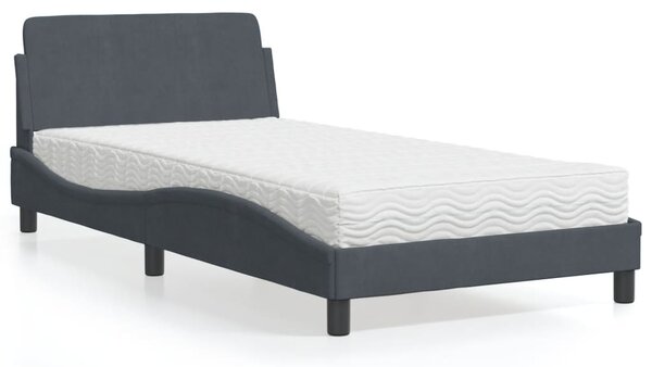 Krevet s madracem Dover tamnosivi 100x200 cm baršunasti - Siva / 100 x 200 cm