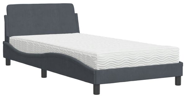 Krevet s madracem Dover tamnosivi 100x200 cm baršunasti - Siva / 100 x 200 cm