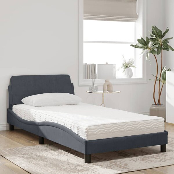 Krevet s madracem Dover tamnosivi 100x200 cm baršunasti - Siva / 100 x 200 cm