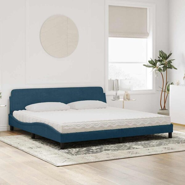 Krevet s madracem Dover plavi 200x200 cm baršunasti - Plava / 200 x 200 cm