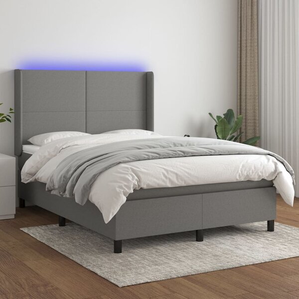 Krevet box spring s madracem LED tamnosivi 140x190cm od tkanine - Siva / 140 x 190 cm