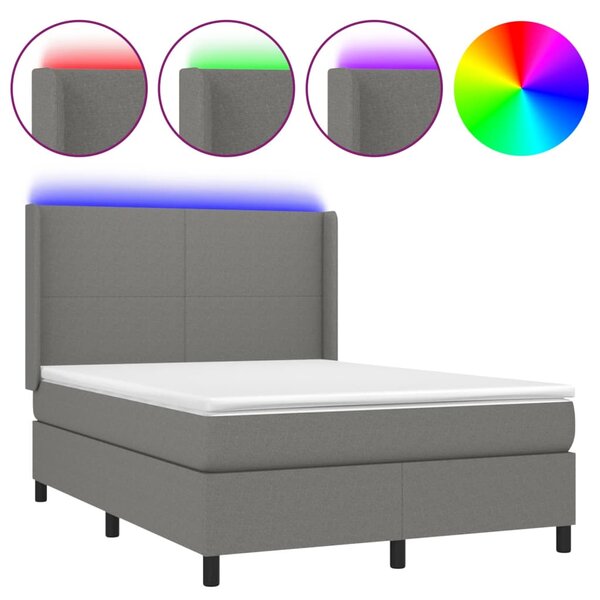 Krevet box spring s madracem LED tamnosivi 140x190cm od tkanine - Siva / 140 x 190 cm
