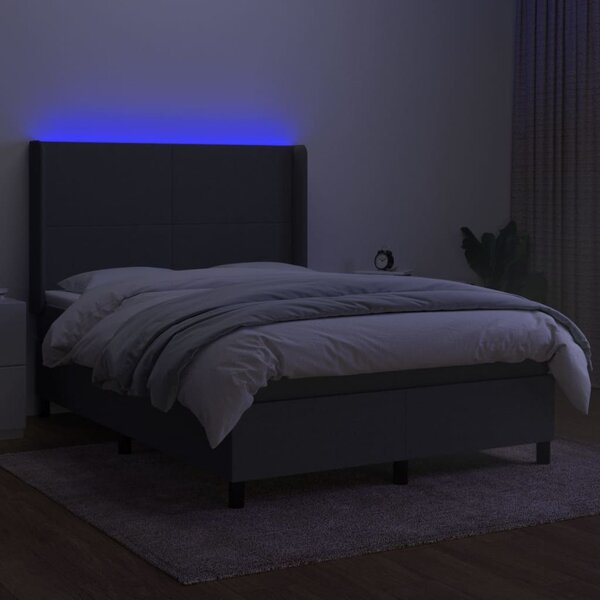 Krevet box spring s madracem LED tamnosivi 140x190cm od tkanine - Siva / 140 x 190 cm