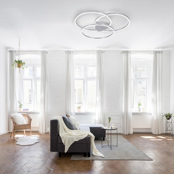 Q-Smart-Home Paul Neuhaus Q-KATE LED stropna svjetiljka, prigušiva, Sivo, Dnevni boravak/blagovaonica, Metal, Strop s više plamena