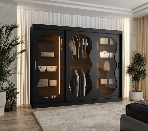 Ormar za garderobu 250 cm Boomer 3 (crna) (s rasvjetom)