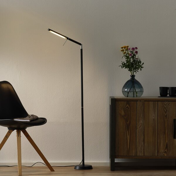 Trio Lighting LED podna lampa Filigran, crna, prigušiva, podesiva, prigušiva, Crno, Dnevni boravak/blagovaonica, Metal, Svjetlo za čitanje