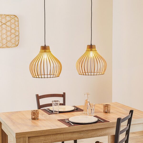 TEMAR LIGHTING Viseća svjetiljka u obliku bačve s dvije lampe, prigušiva, Drvo, Dnevni boravak/blagovaonica, Drvo