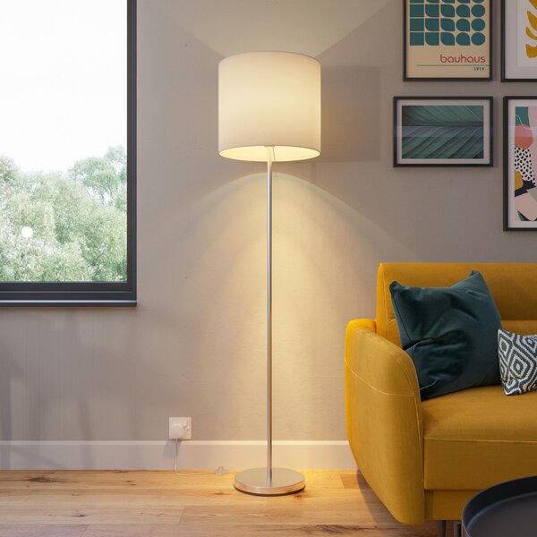 Lindby Everly podna lampa s tekstilnim sjenilom, Bijela, Dnevni boravak/blagovaonica, Tkanina / tekstil