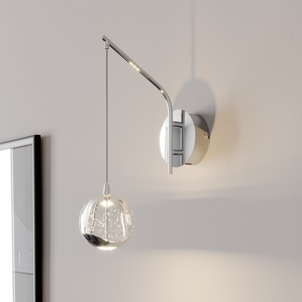 Lucande LED zidna lampa Hayley, krom boje, staklo, visina 34 cm, Providna, Dnevni boravak/blagovaonica, Staklo