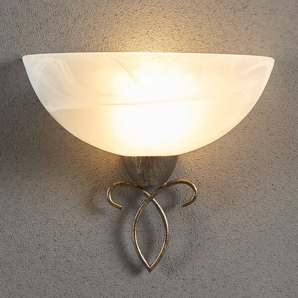 Lindby zidna lampa Mohija, 25 cm, crna/zlatna, staklo, E27, prigušiva, Crno, Dnevni boravak/blagovaonica, Staklo