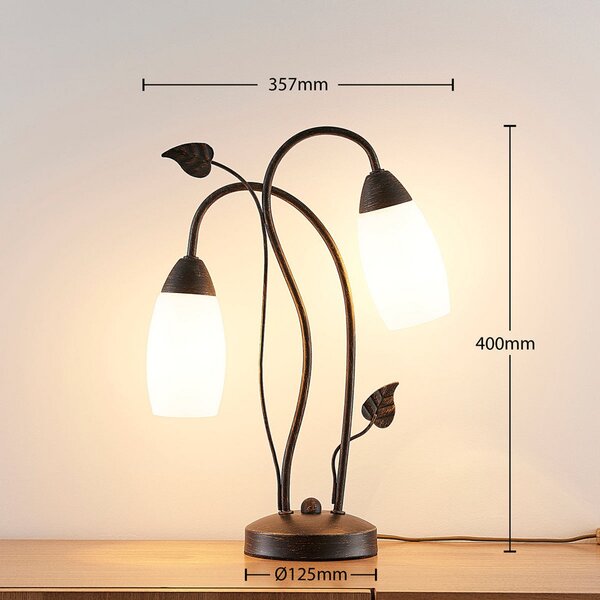 Lindby stolna lampa Stefania, crna/zlatna, staklo, E14, 40 cm, Smeđa / hrđa, Dnevni boravak/blagovaonica, Staklo