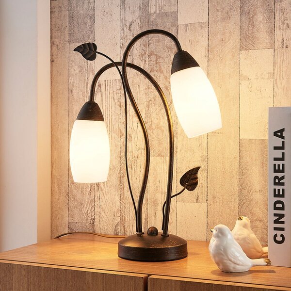 Lindby stolna lampa Stefania, crna/zlatna, staklo, E14, 40 cm, Smeđa / hrđa, Dnevni boravak/blagovaonica, Staklo
