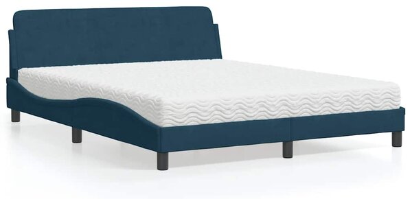 Krevet s madracem Dover plavi 160x200 cm baršunasti - Plava / 160 x 200 cm