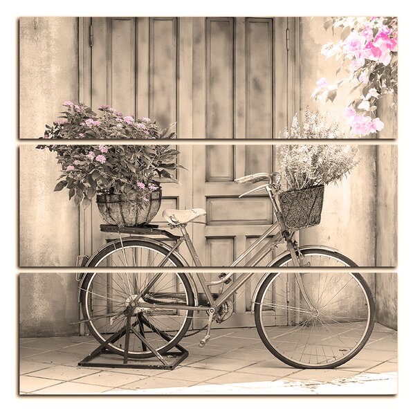 Slika na platnu - Priloženi bicikl s cvijećem - kvadrat 374FC (75x75 cm)