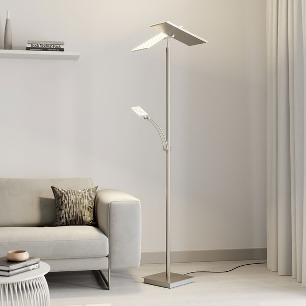 Lucande LED podna lampa Parthena, nikal, metal, 180 cm, prigušiva, Sivo, Dnevni boravak/blagovaonica, Metal