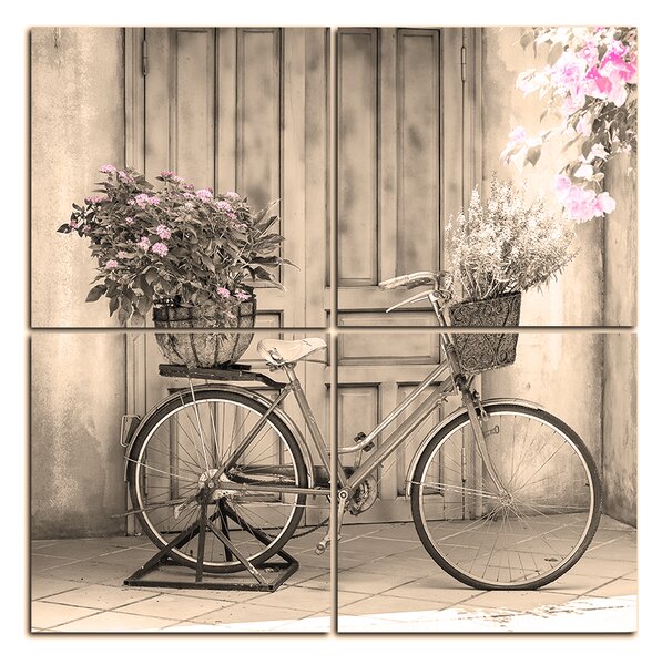 Slika na platnu - Priloženi bicikl s cvijećem - kvadrat 374FD (60x60 cm)