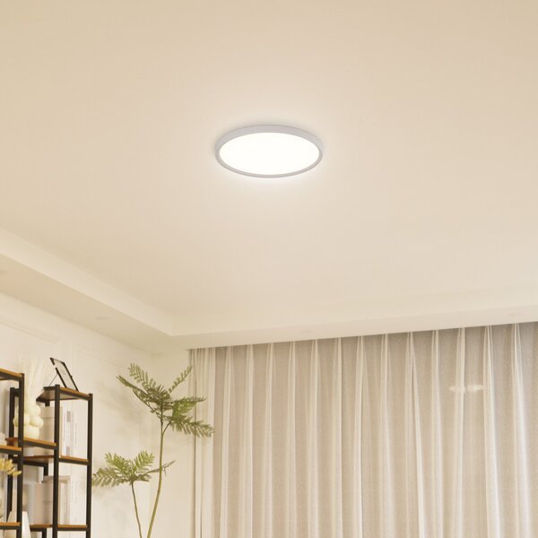 Lindby LED stropna svjetiljka Pravin, Ø 30 cm, CCT, bijela, Bijela, Dnevni boravak/blagovaonica, Plastika