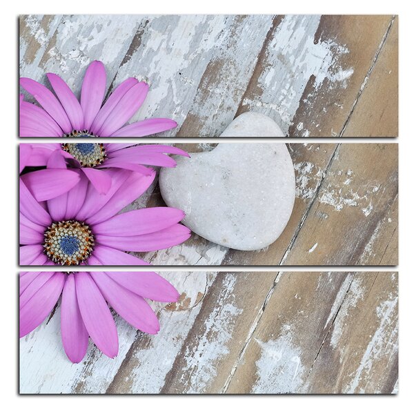 Slika na platnu - Cvijeće i kameno srce - kvadrat 383C (75x75 cm)