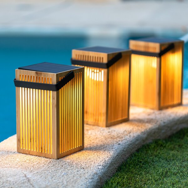Newgarden Okinawa LED solarna stolna lampa izrađena od bambusa, prigušiva, Drvo, Bambus, Kišobran za stol