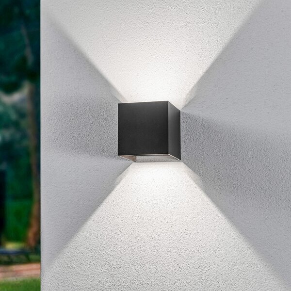 Lindby Nivar vanjska zidna LED svjetiljka, četvrtasta, crna, 10 cm, IP54, Crno, Metal